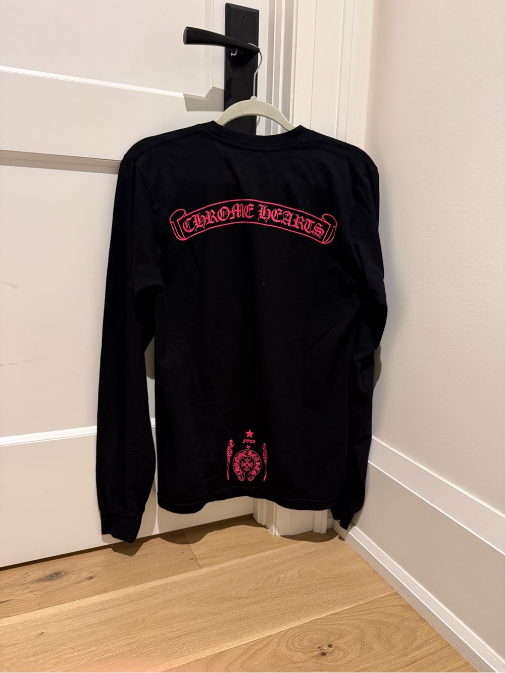 Chrome Hearts Black Long Sleeve Tee with Pink Logo Detailing